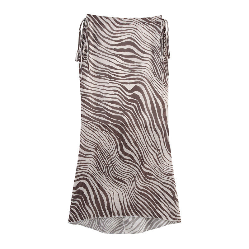 Animal Print Halter Spaghetti Straps High Waist Skirt Suit