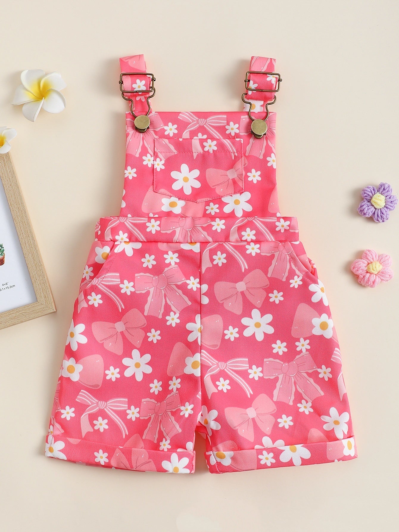 Baby Flower Cherry Print Suspender Pants