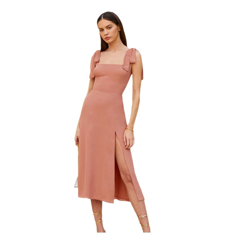 Dress Gentle Bow Bandage Waist-tight Split Suspender Skirt