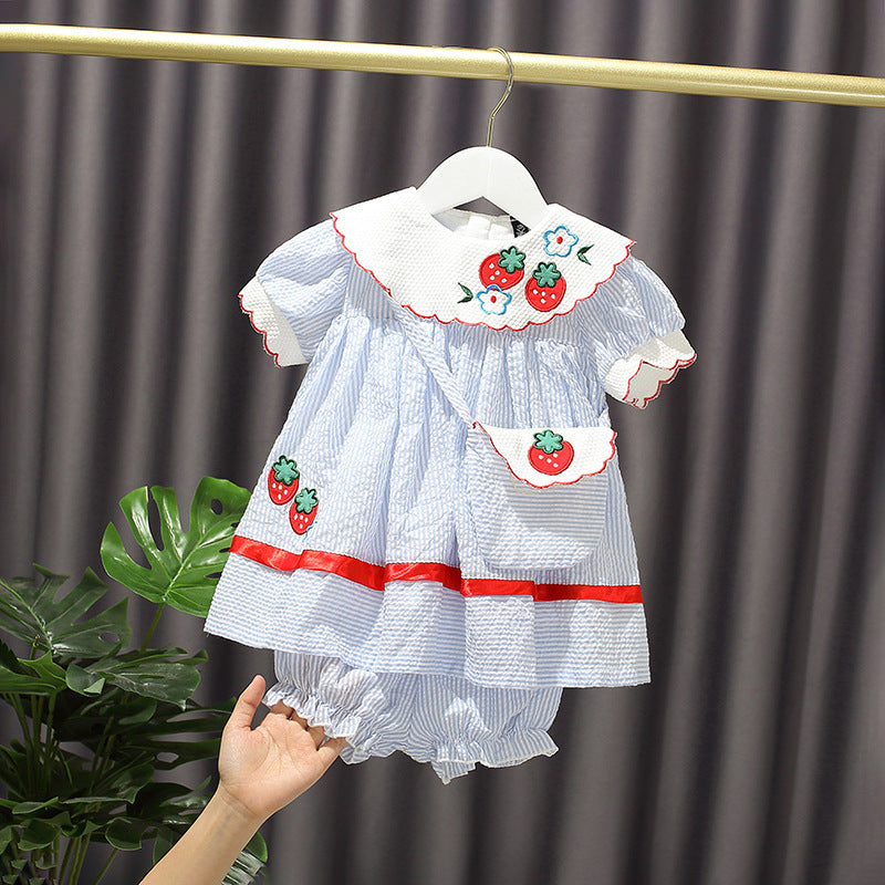 Little Girl Strawberry Lapel Vertical Skirt