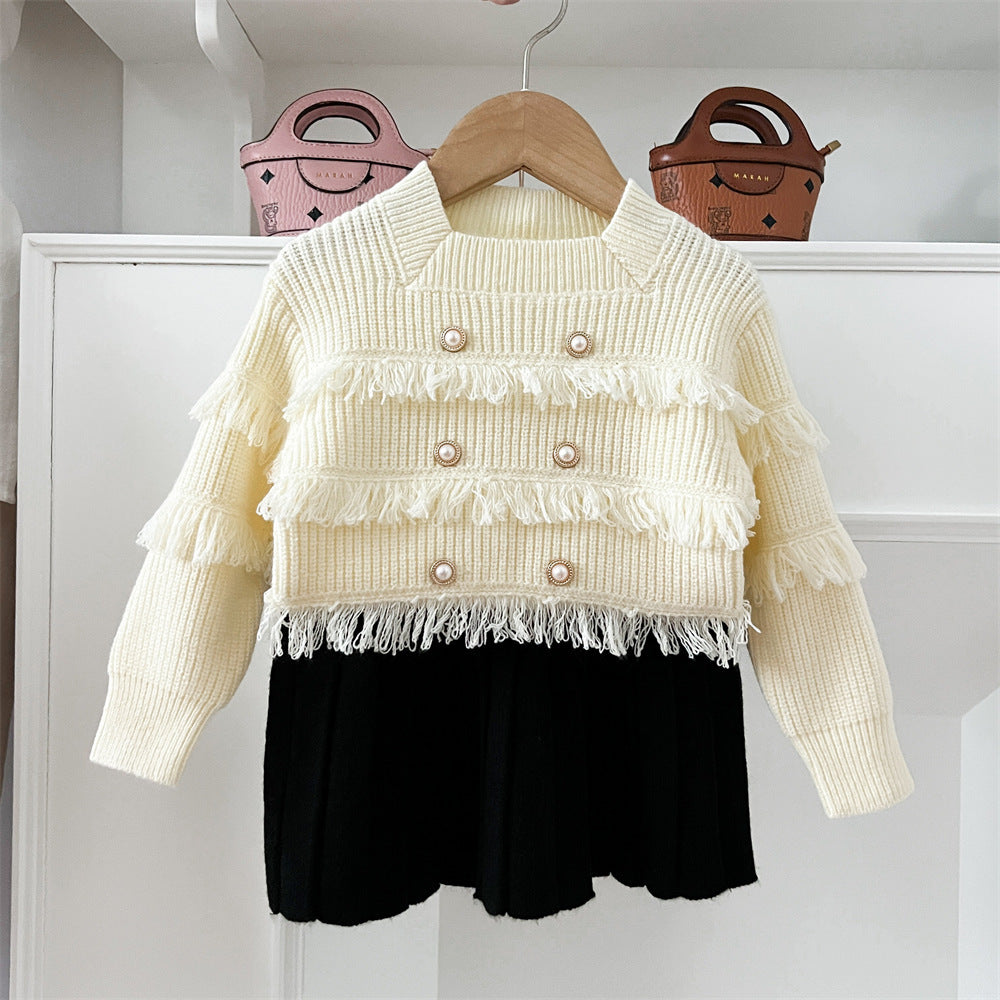 Tassel Knitted Long Sleeve Pullover Two-piece Set