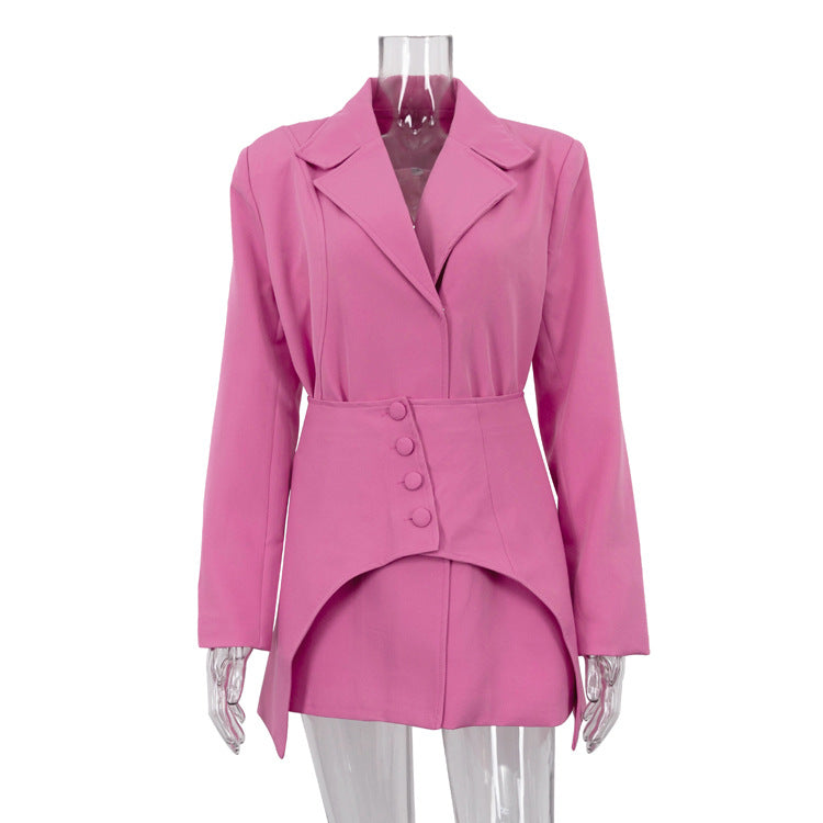 Solid Color Long Sleeve Suit Coat Waist Seal Suit