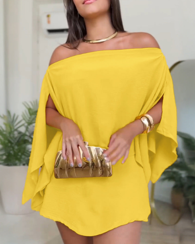 One-shoulder Design With Slit Sleeves Versatile For Commuting And Leisure