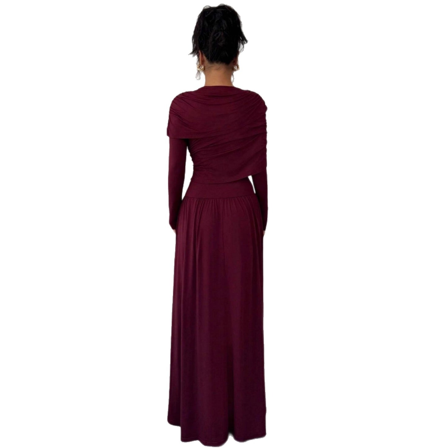 New Women's Fashion Elegant Shawl Solid Color Long Dress
