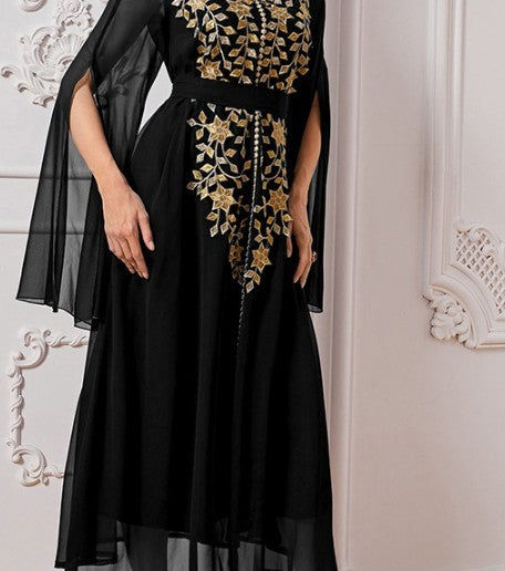 Women's Fashion Embroidery Applique Super Long Sleeve Dress