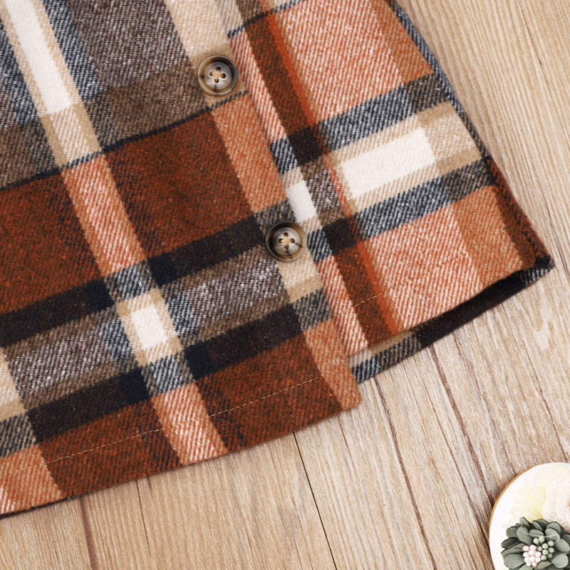 Long Sleeve Plaid Print Children's Skirt Set