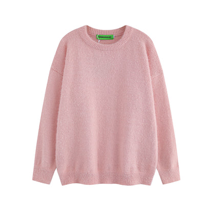 American Retro Simple Solid Color Crew Neck Pullover Sweater Men And Women