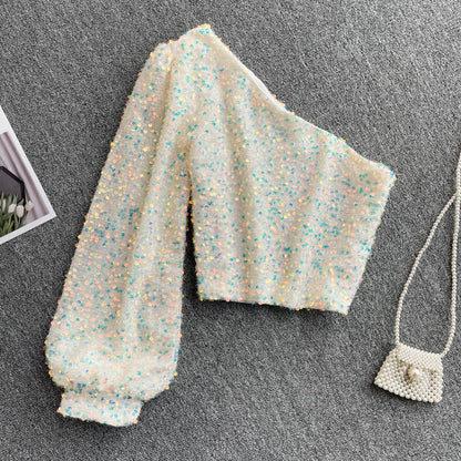 All-match Short Bling Glitter Sequin Top