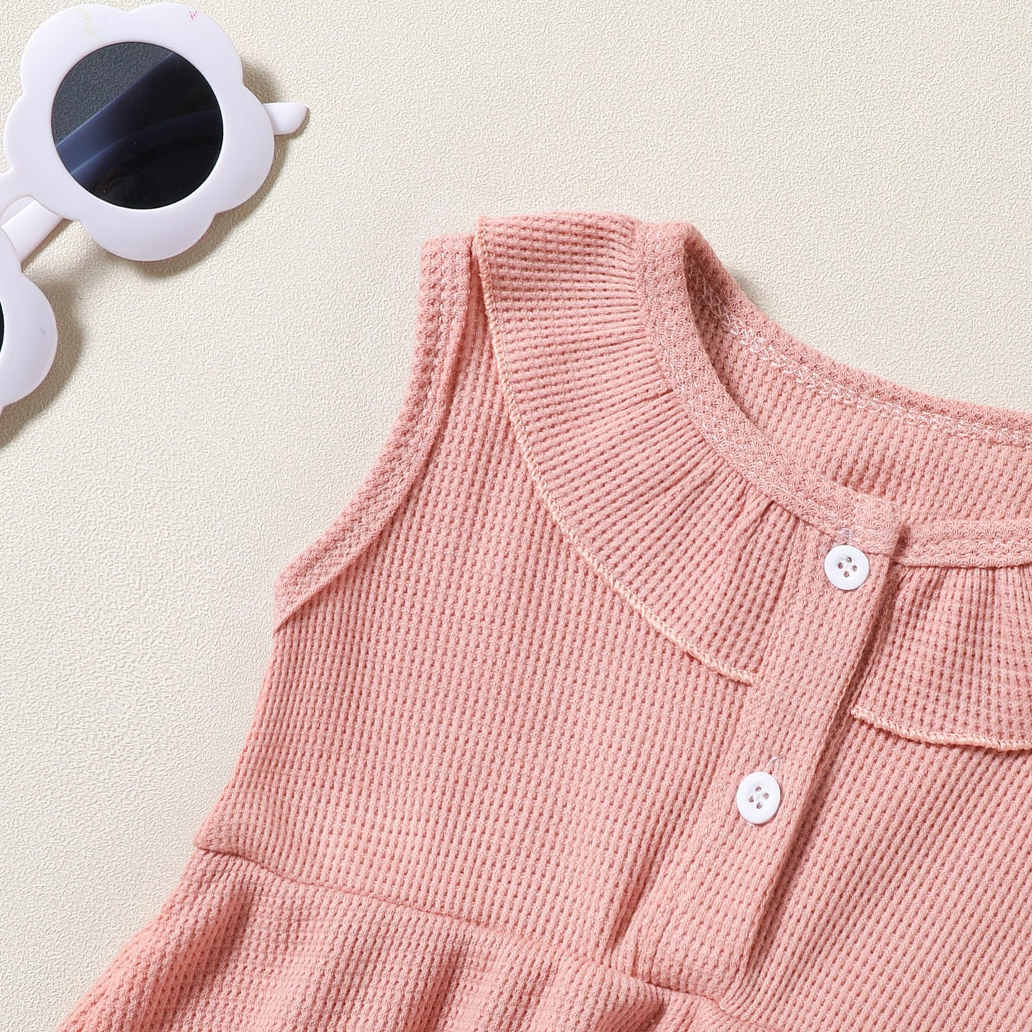 Girls' Fashion Waffle Sleeveless Dress Top Shorts Headdress Three-piece Set