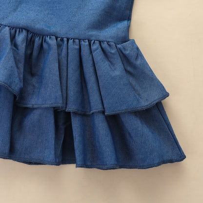 Girls Flare Sleeve Top Printed Trousers Blue