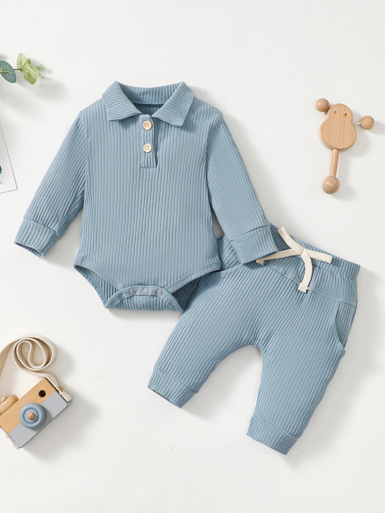 Baby Boy Cotton Hollow Striped Polo Shirt Trousers Suit