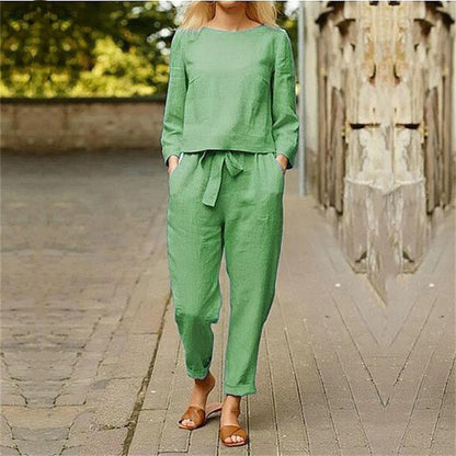 Women's Clothing Cotton And Linen Suit Casual Two-piece Suit