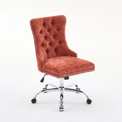 A&A Furniture Office Chair,Modern Chenille Upholstered Tufted Button Home Office Chair With Chrome Metal Base,Adjustable Desk Chair Swivel Office Chair Orange
