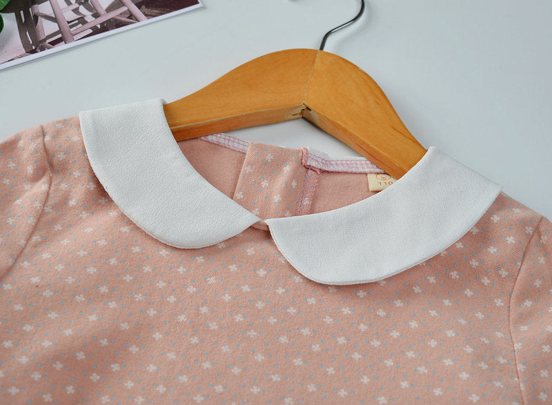 Cotton Cute Doll Collar Long Sleeve Pleated Princess Dress