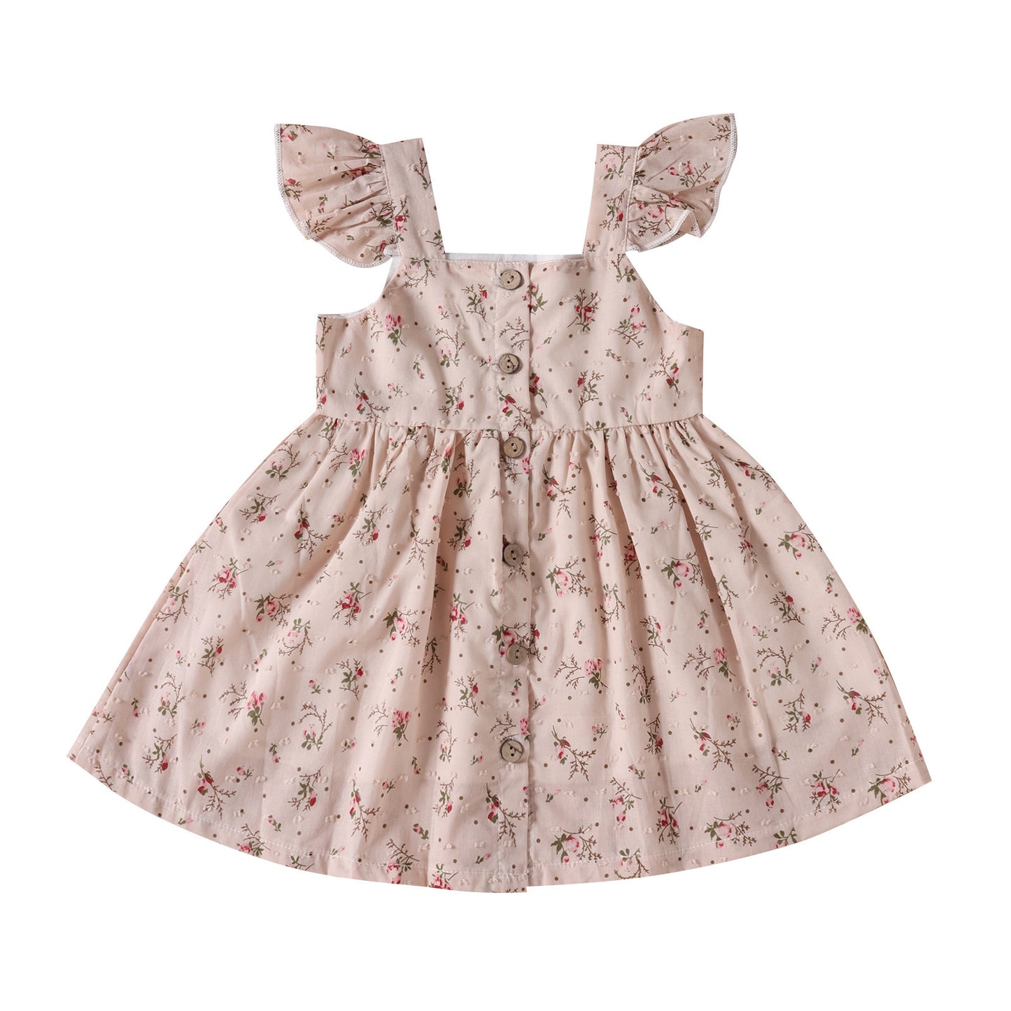Children's Tricolor Floral Fly Sleeve Slip Dress