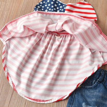 Girls' Spaghetti-strap Floral Print Jeans Suit