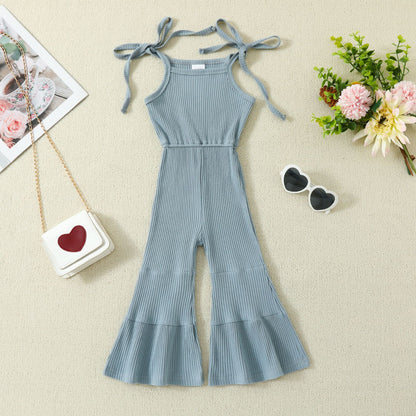Solid Color Bell-bottom Pants Jumpsuit With Suspenders