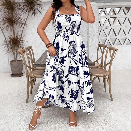 Women's Holiday Style Printing Mid-length Dress