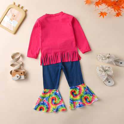 Girls' Sweater Fake Ripped Tie-dyed Denim