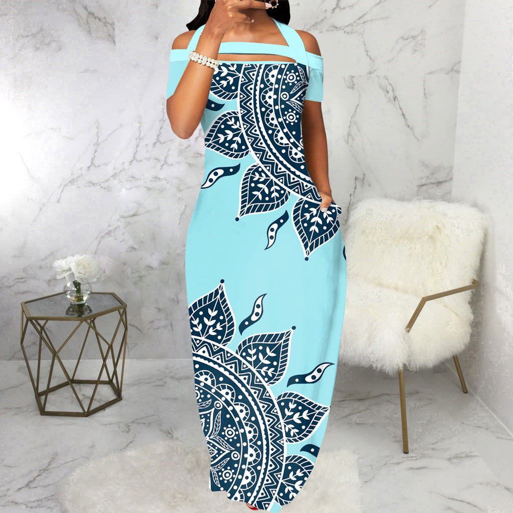 Digital Printing Off-the-shoulder Strap Tube Top Dress