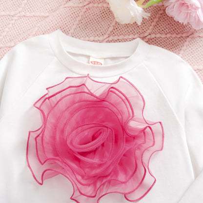 3D Floral Long-sleeved Top With Wide-leg Pants Fashion