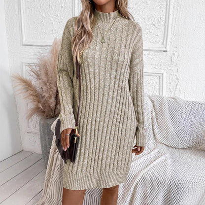 Turtleneck Long Sleeve Loose Knitted Dress Hip Bag