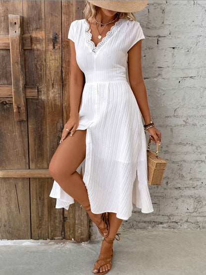 V-neck Lace Textured Shirt Fashion Dress Date Elegant Dress