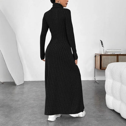 Women's Slim Fit Turtleneck Rib Fabric Brushed Long Sleeve Dress