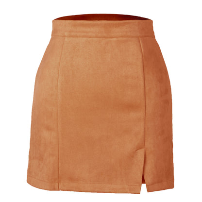 Autumn And Winter Suede A- Line Korean Style High Waist Fashion Sexy Skirt