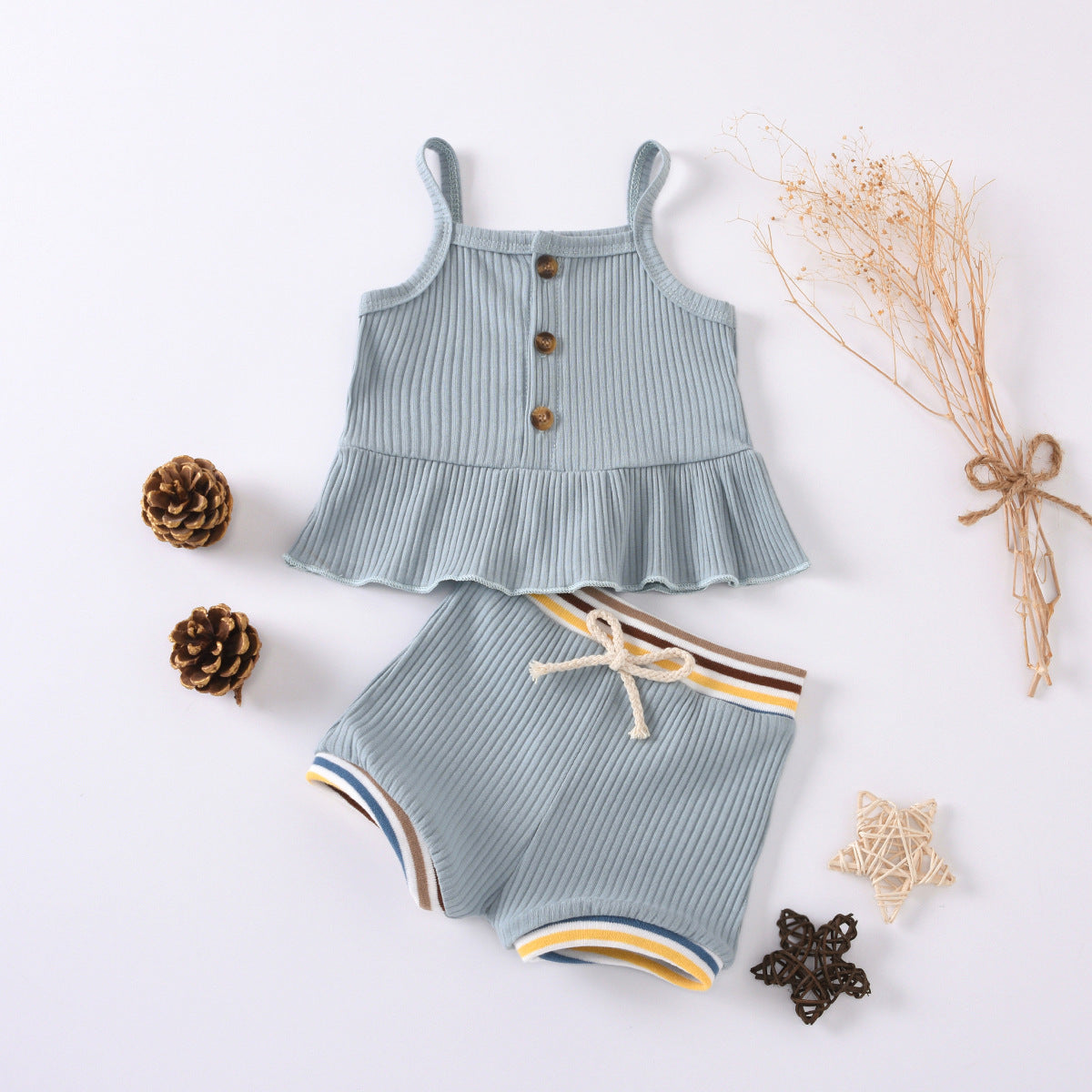 Sunken Stripe Suspenders Small Skirt Rib Shorts Suit