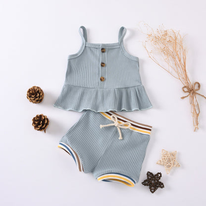 Sunken Stripe Suspenders Small Skirt Rib Shorts Suit