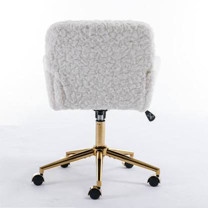 A&A Furniture Rabbit Hair Office Chair With Golden Base, Adjustable