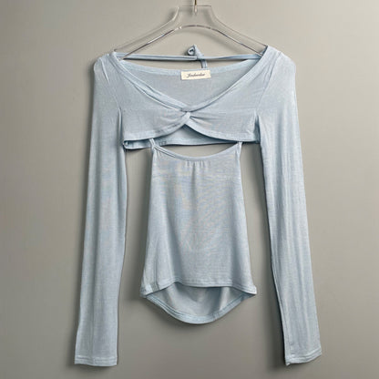 Autumn New Slightly See-through Thin Halter Spaghetti Straps Vest Long Sleeve Shawl Skinny Slimming Sets