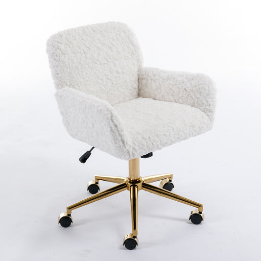 A&A Furniture Rabbit Hair Office Chair With Golden Base, Adjustable