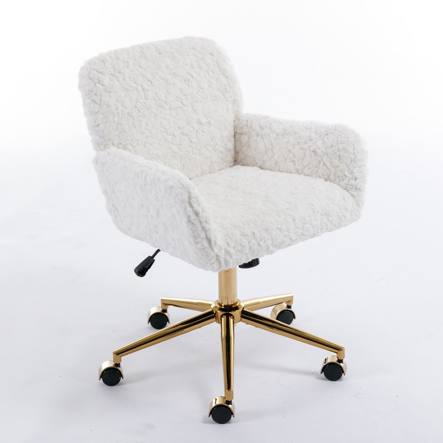 A&A Furniture Rabbit Hair Office Chair With Golden Base, Adjustable
