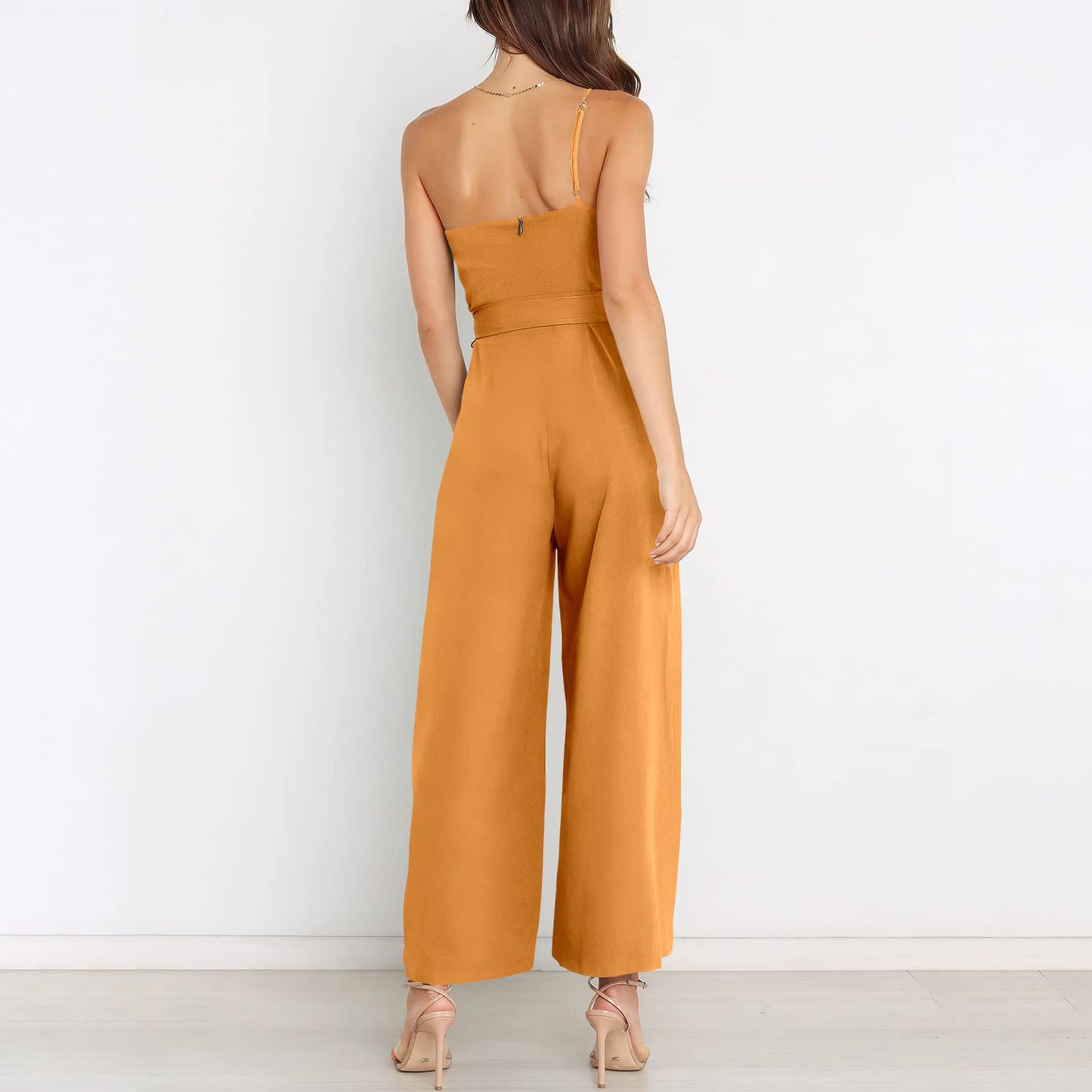 Women's Solid Color Lace-up Jumpsuit