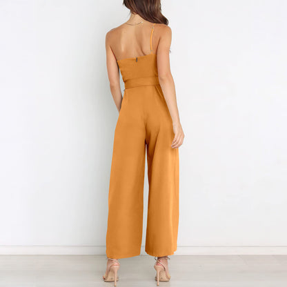 Women's Solid Color Lace-up Jumpsuit