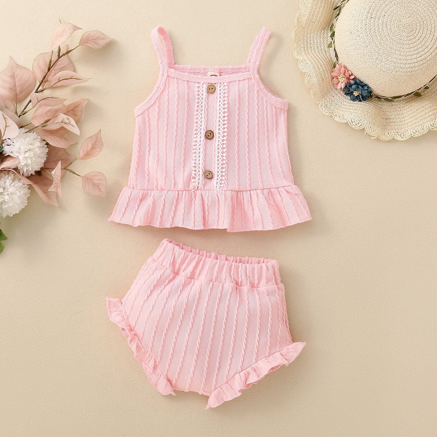 Baby Solid Color Multicolor Suspender Shorts Suit