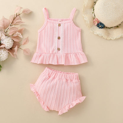 Baby Solid Color Multicolor Suspender Shorts Suit