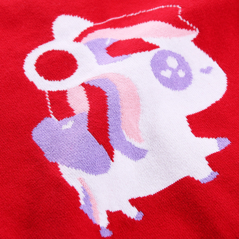 Autumn And Winter Girls Knitted Cardigan Pony Fake Pocket Cotton Double Layer Warm Sweater