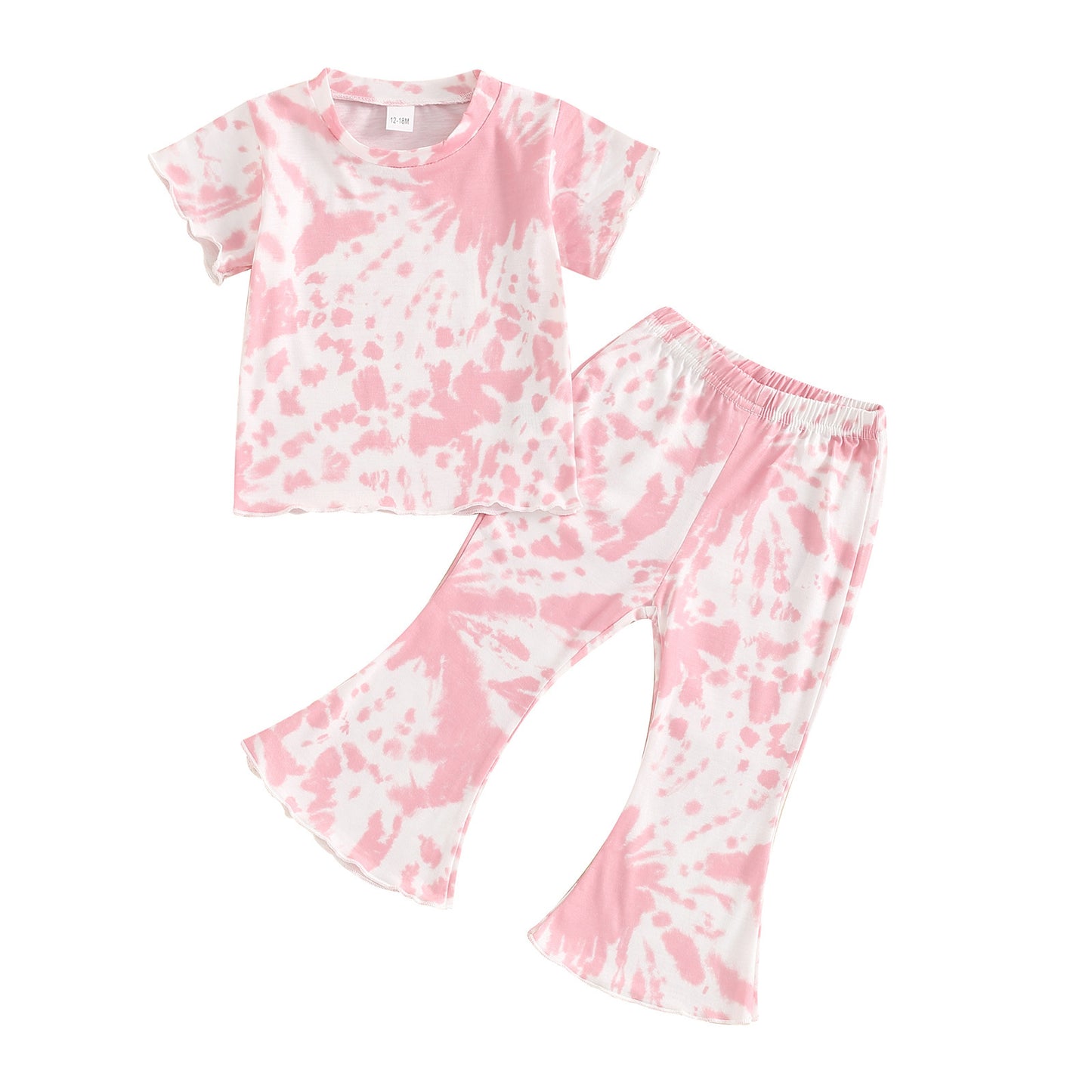 Girls' Tie-dye Peplum Top Bell-bottom Pants Suit
