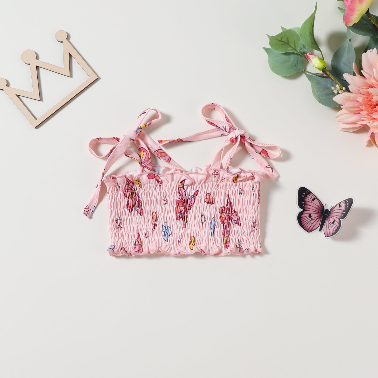 Girls Bandeau Sling Midriff-baring Top Bell-bottom Pants Suit