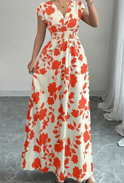 Short Sleeve Lace-up Dress Printed V-neck