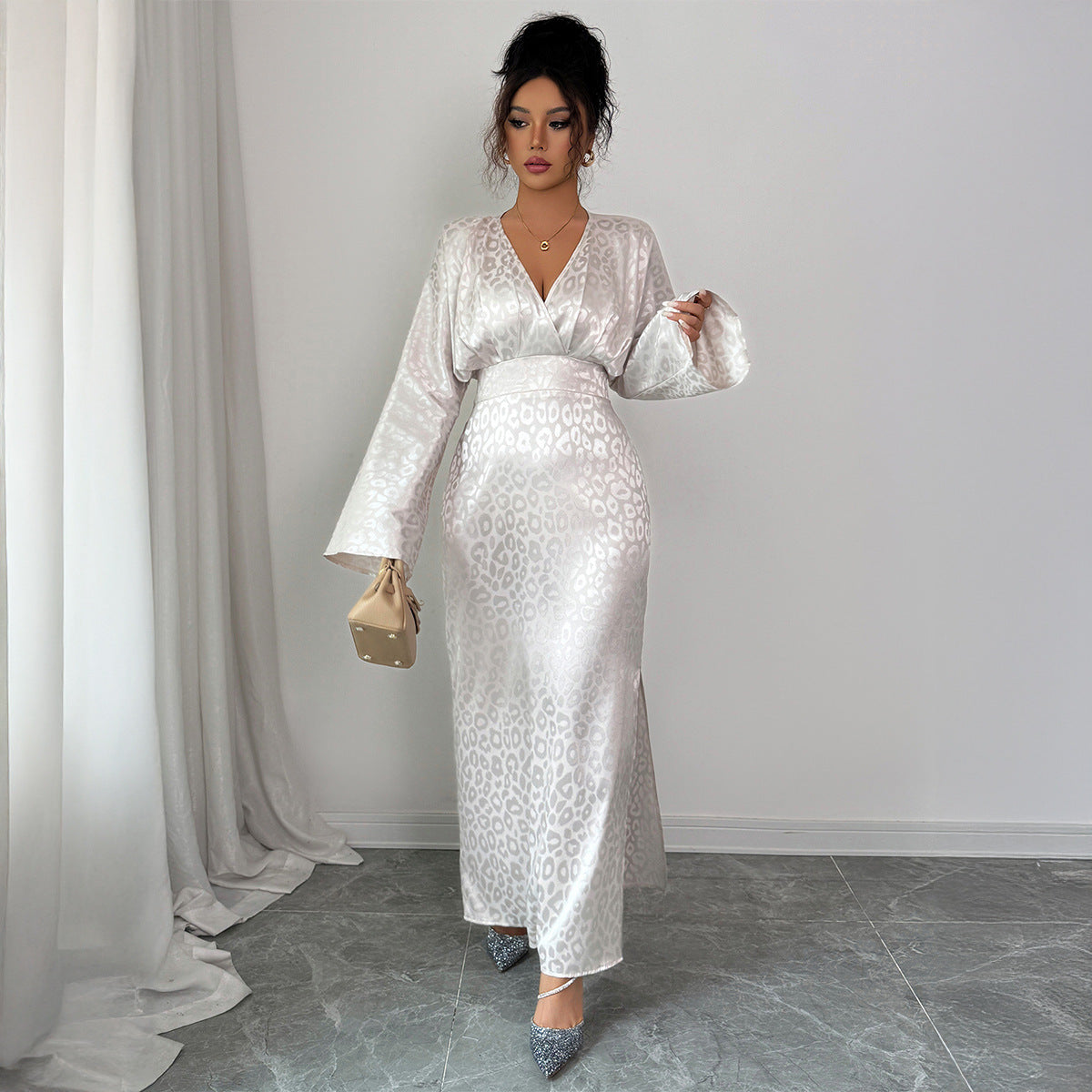 Women's Long-sleeved Deep V Dress Autumn And Winter Elegant