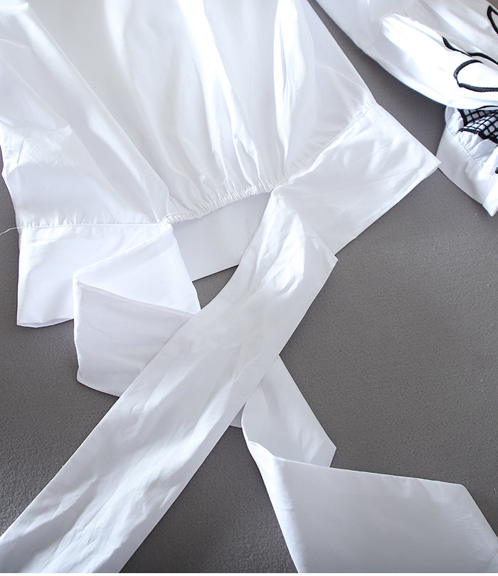 High Waist Short Niche Design Feeling Versatile Lantern Sleeve