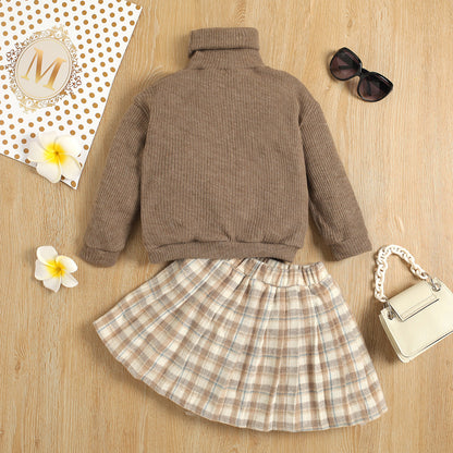 Sweater Knitted Bottoming Shirt  Plaid Skirt Two Piece Set