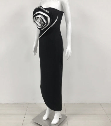 Slim Fit Tube Top Maxi Dress Women's Large Flower Summer Bandage Dress