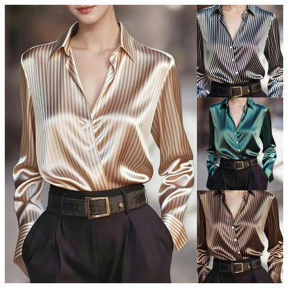 Autumn French Design Retro Stripe Niche Long Sleeve Shirt