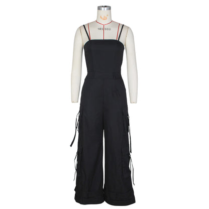 Women's Tube Top Multi-pocket Workwear Wide Leg Jumpsuit