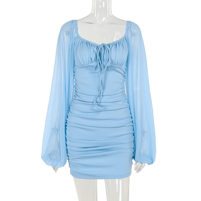 Fashionable Elegant Slim-fit Thin-band Pleated Slimming Sheath Mini Dress Women